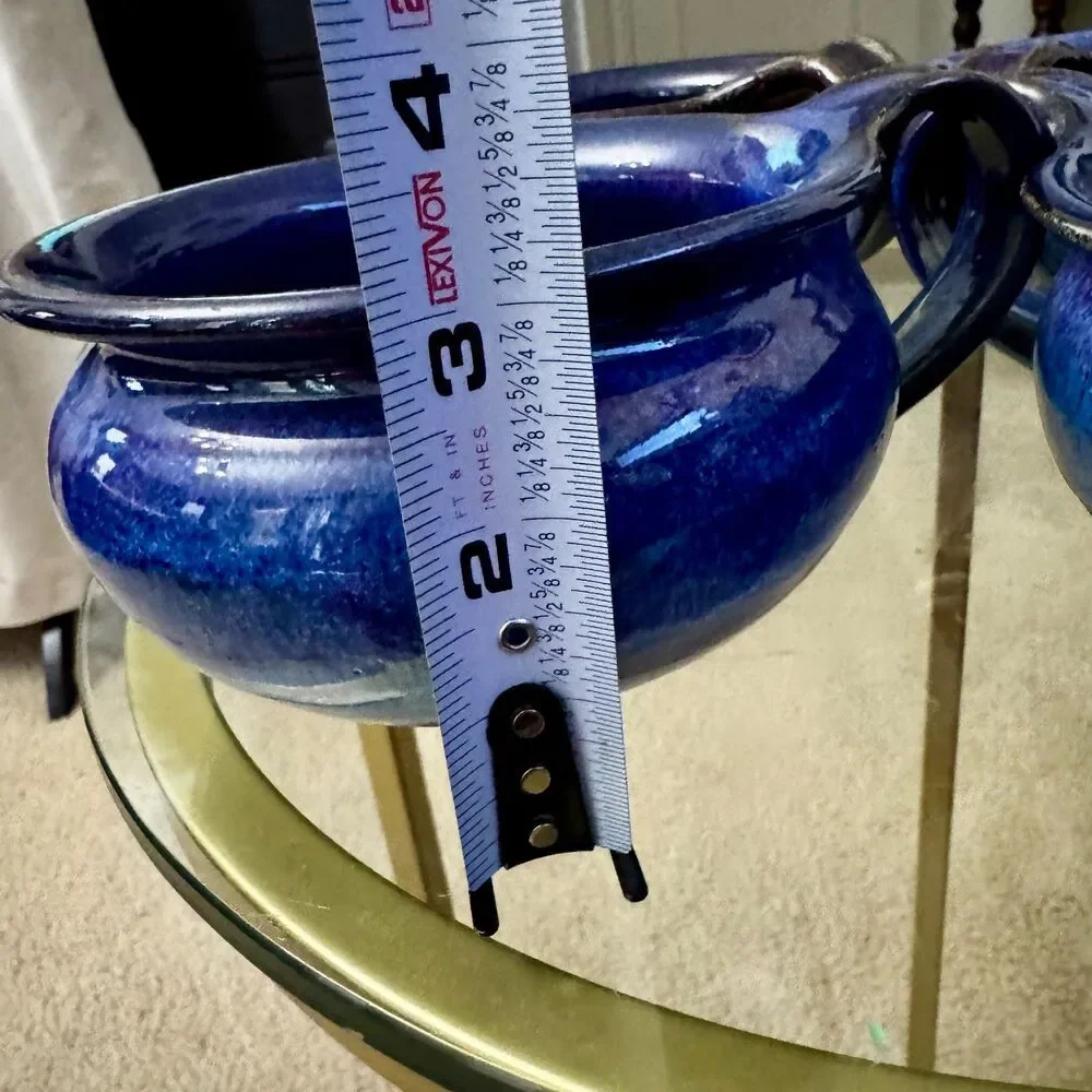 Harald Nordvold Studio Set 4 Blue Drip Glaze Handmade CA Signed Soup Chili Bowls